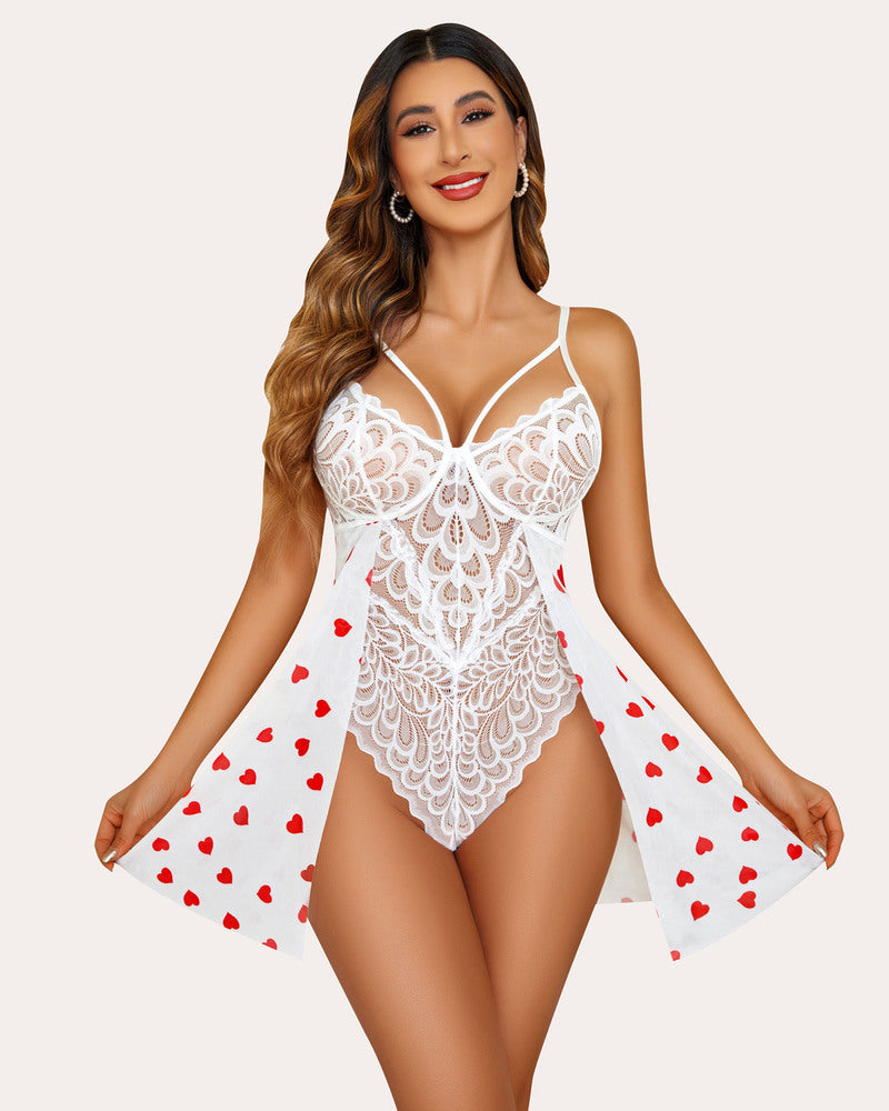 Lace FPrint Snap Crotch Teddy