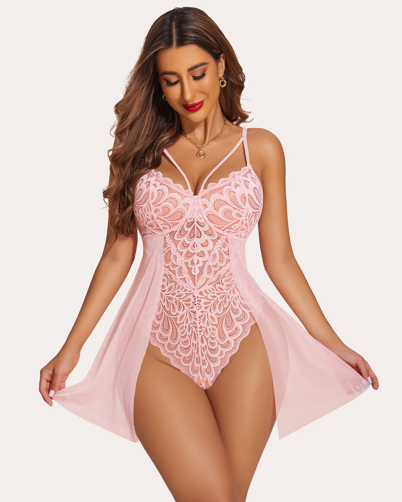 Lace FPrint Snap Crotch Teddy