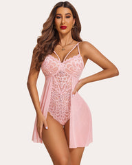 Lace FPrint Snap Crotch Teddy