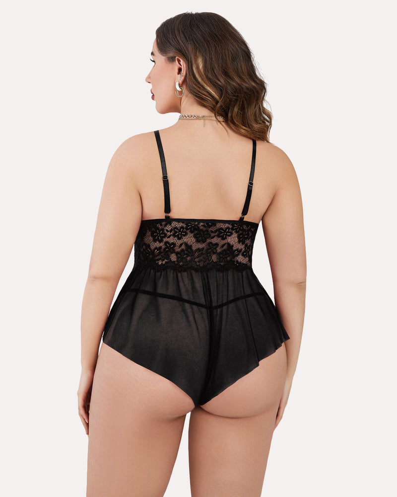 Plus Size Lingerie Lace Bodysuit