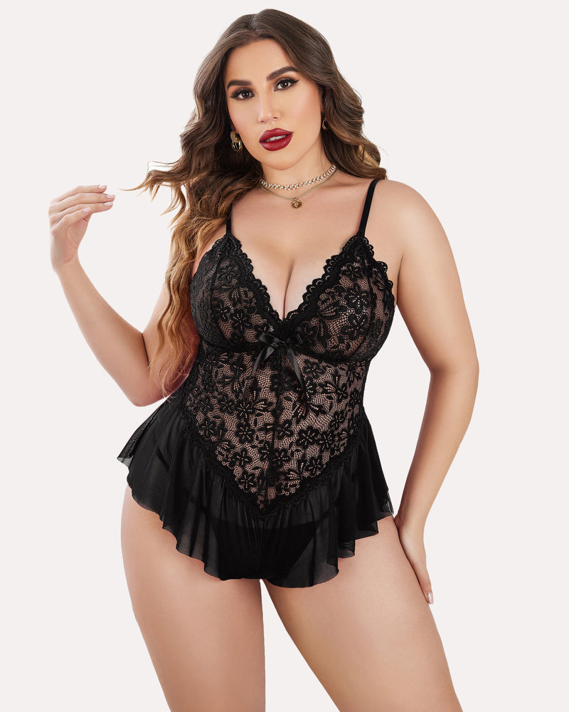 Plus Size Lingerie Lace Bodysuit