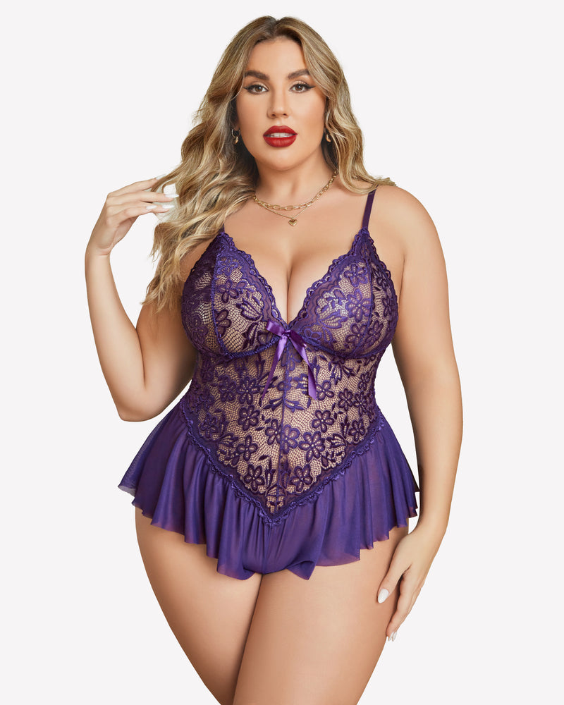 Plus Size Lingerie Lace Bodysuit