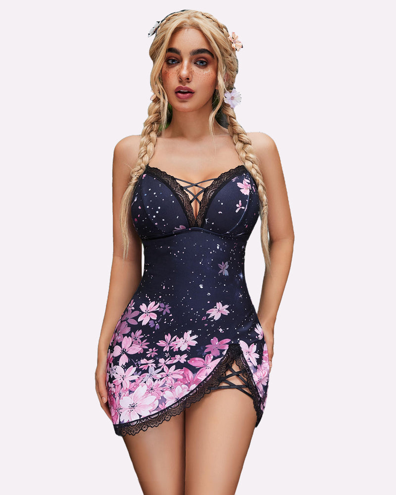 Fairy Lace Chemises Modal Side Slit Dress