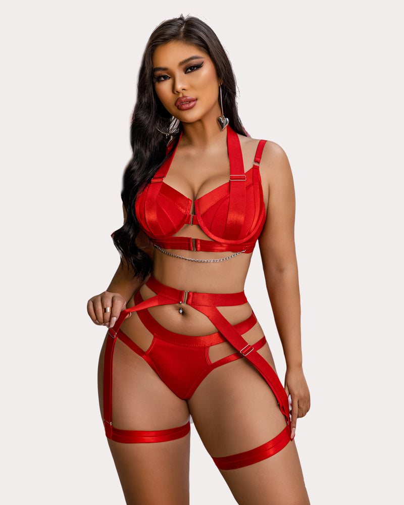 Push Up Bra Garter Set with Chain