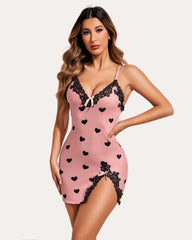 Lace Leopard Print V Neck Cotton Chemise