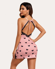 Lace Leopard Print V Neck Cotton Chemise