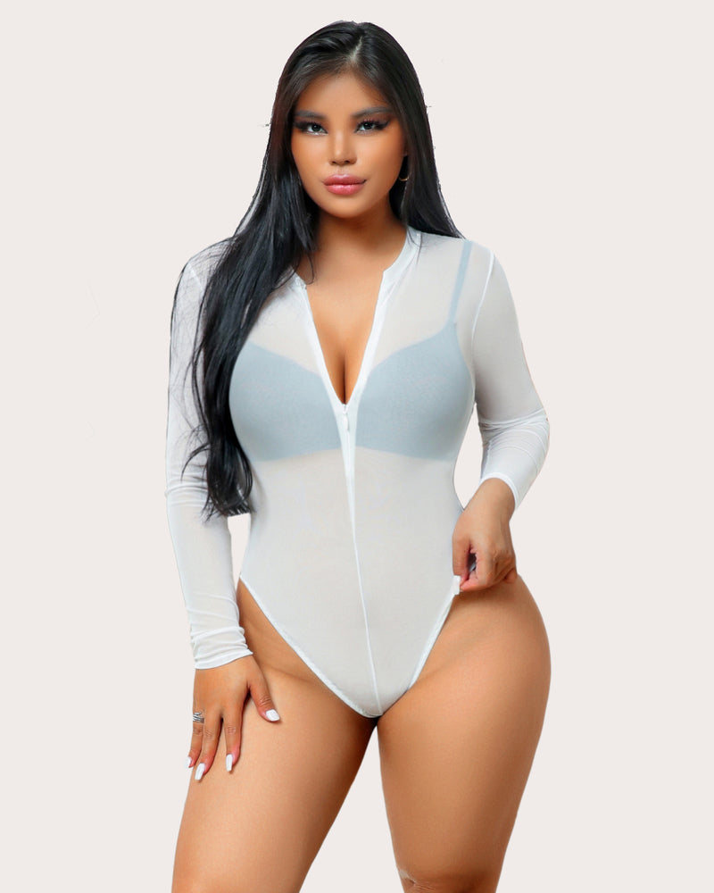 Mesh Zipper Sheer Bodysuit