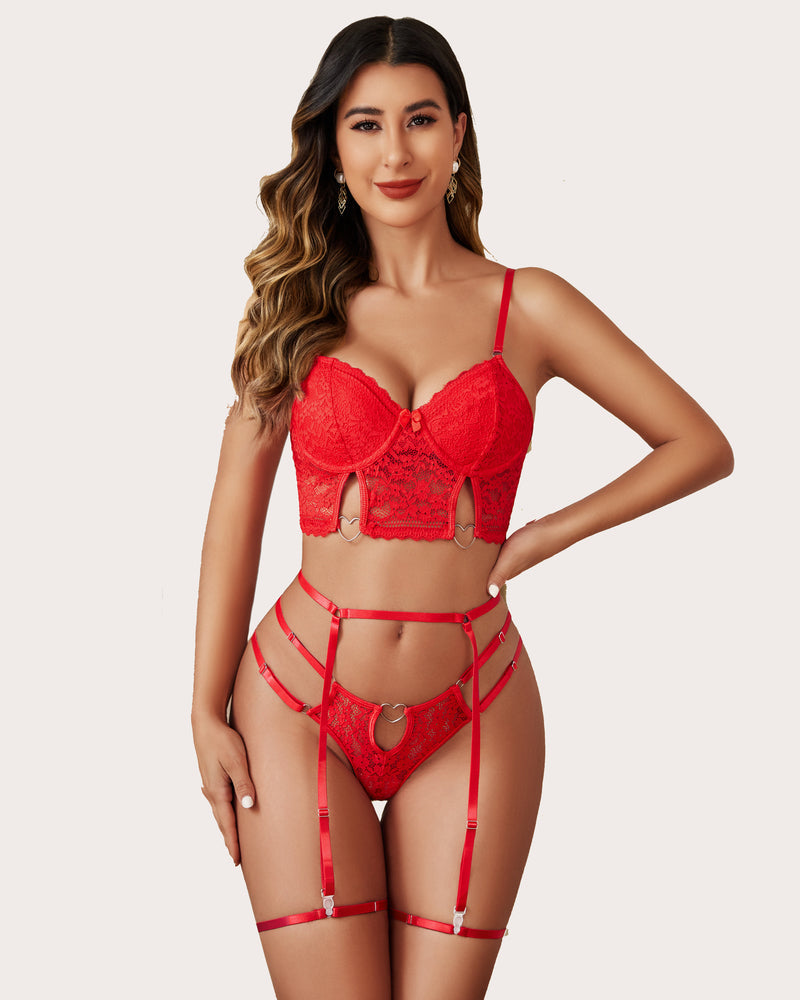 4 Piece FLace Push Up Bra and Panty Set