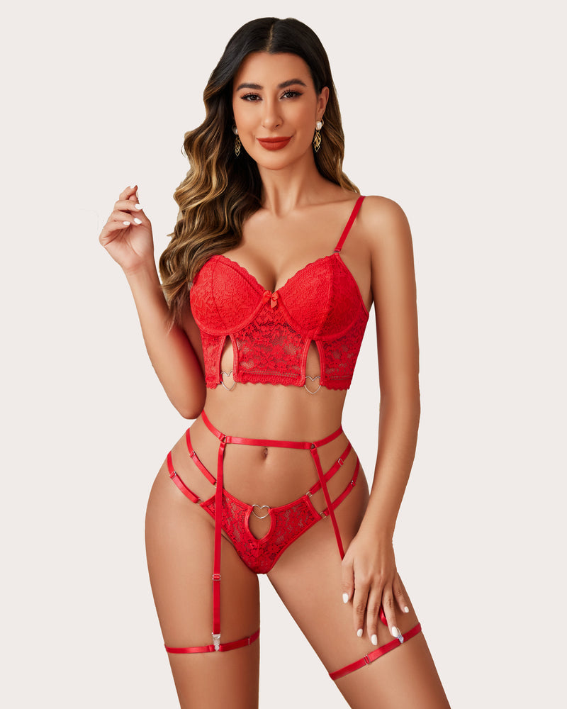 4 Piece FLace Push Up Bra and Panty Set