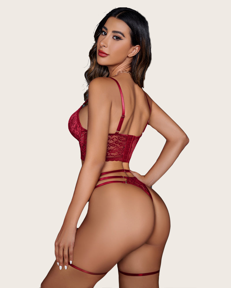 4 Piece FLace Push Up Bra and Panty Set
