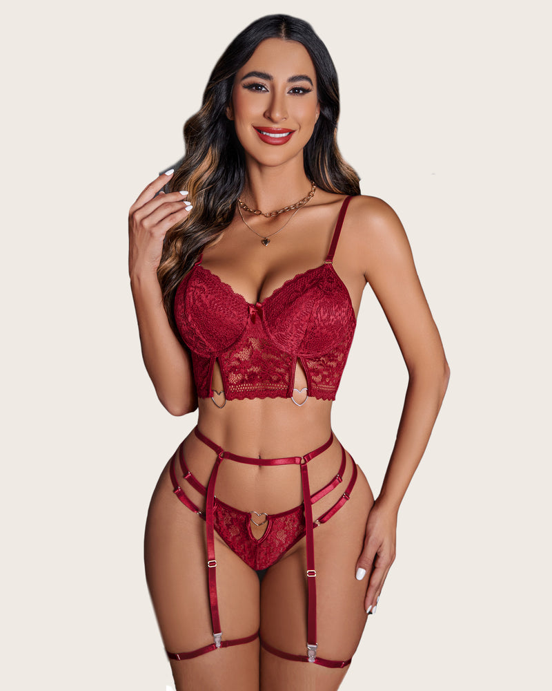 4 Piece FLace Push Up Bra and Panty Set