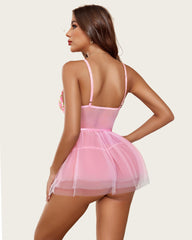 FEmbroidery Lace Babydoll Sleepwear