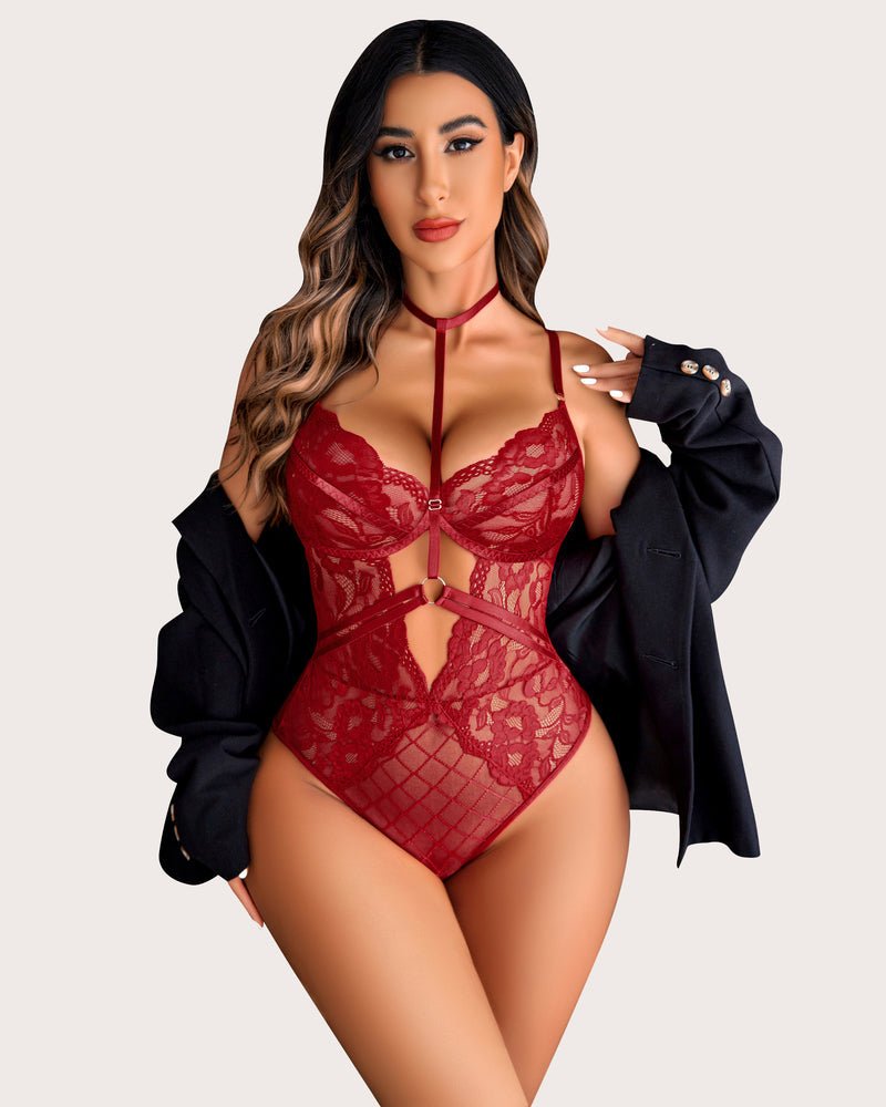 FLace Snap Crotch Teddy Bodysuit
