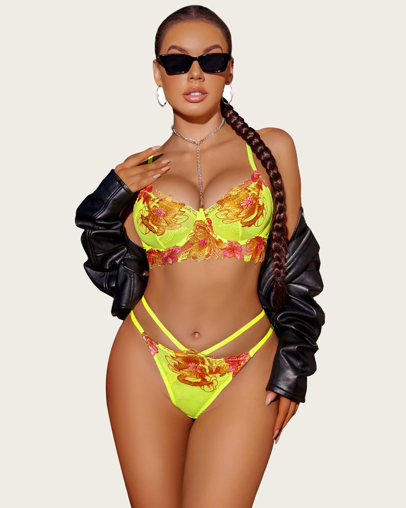FEmbroidery Underwire Lingerie Set