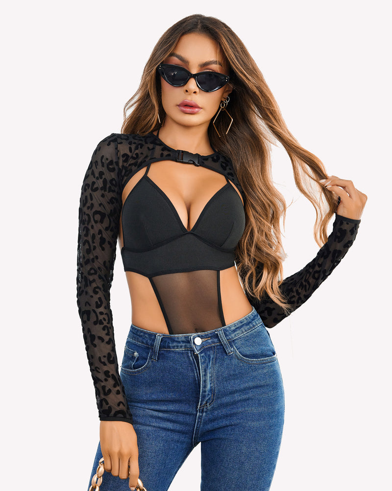 Butterfly Rave Outfits Bodysuit Crop Top Set