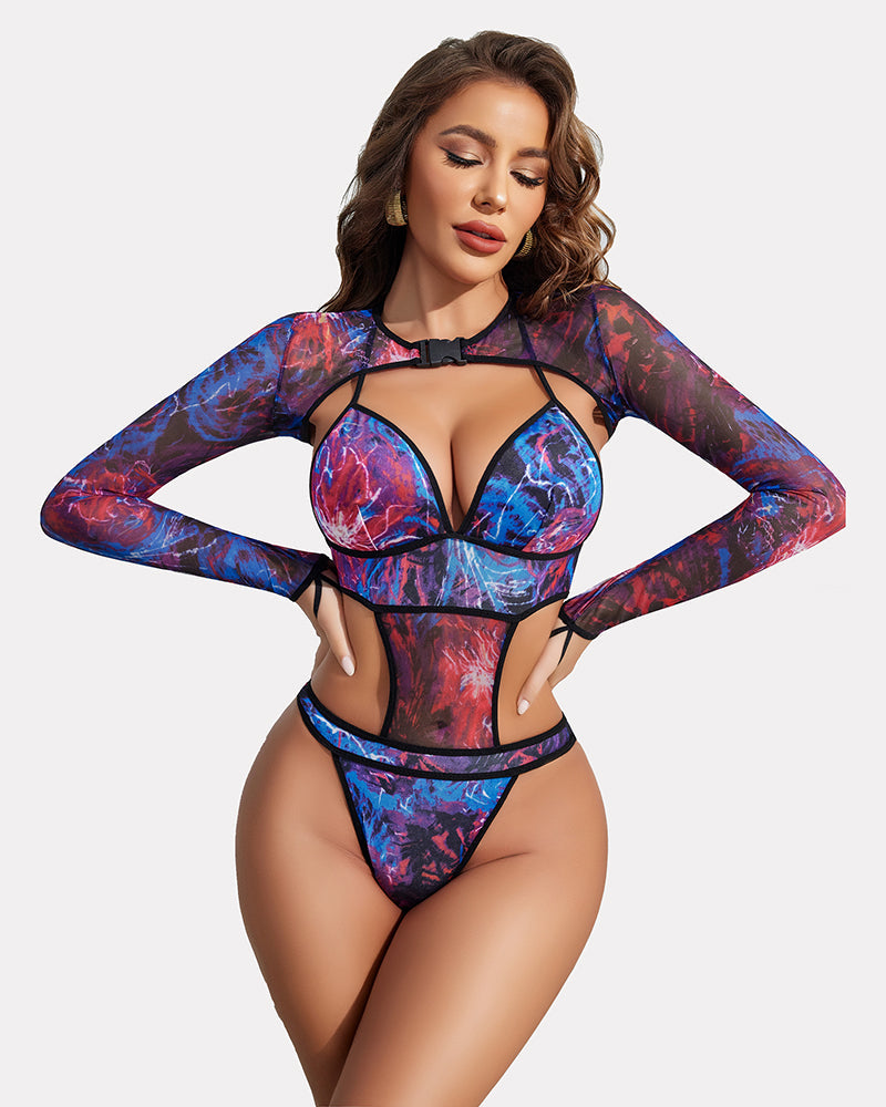 Butterfly Rave Outfits Bodysuit Crop Top Set