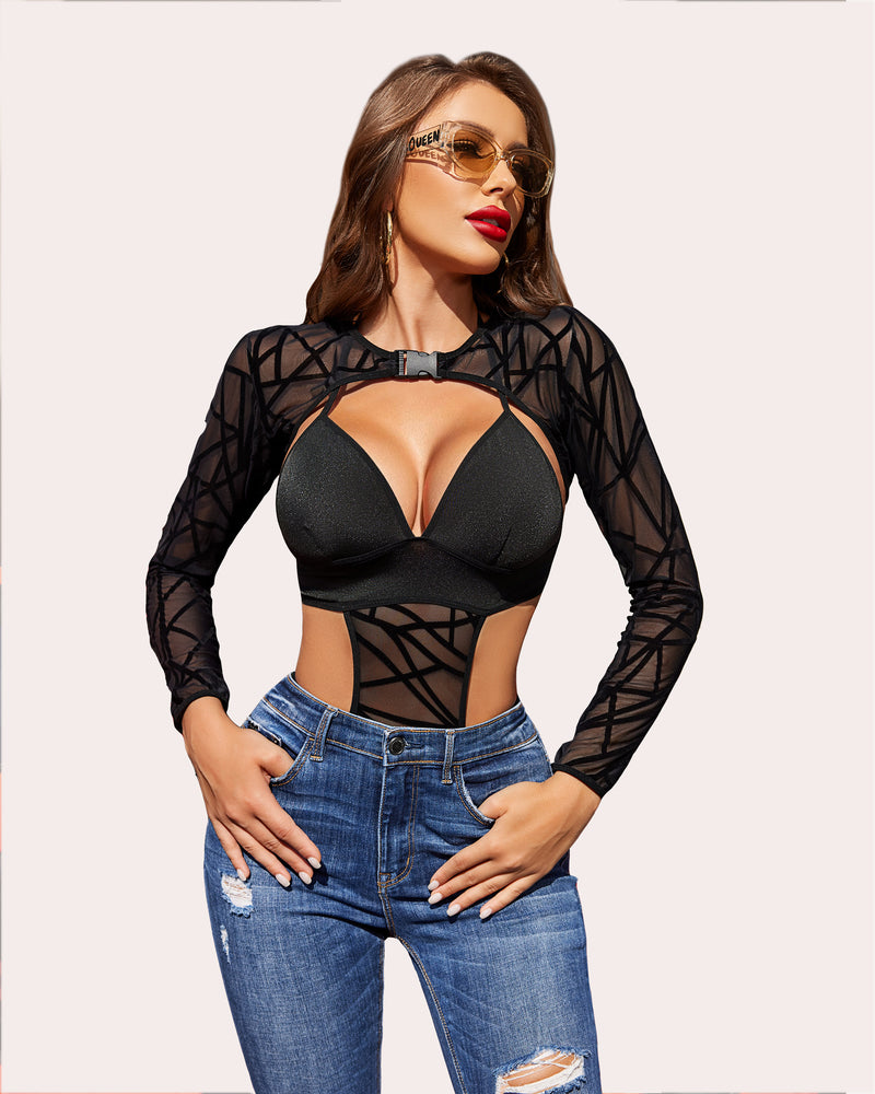 Bodysuit Buckle Shrug Crop Top Set