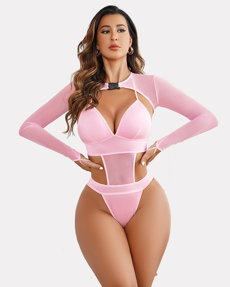Buckle Shrug Bodysuit Crop Top Set