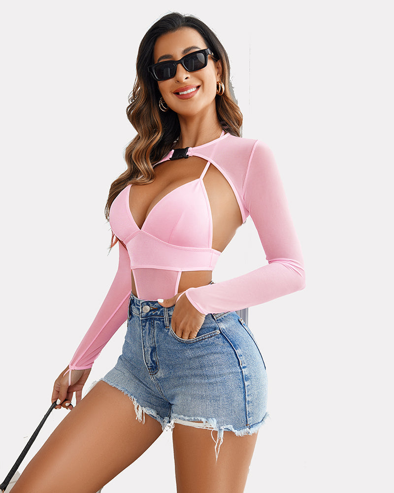 Buckle Shrug Bodysuit Crop Top Set