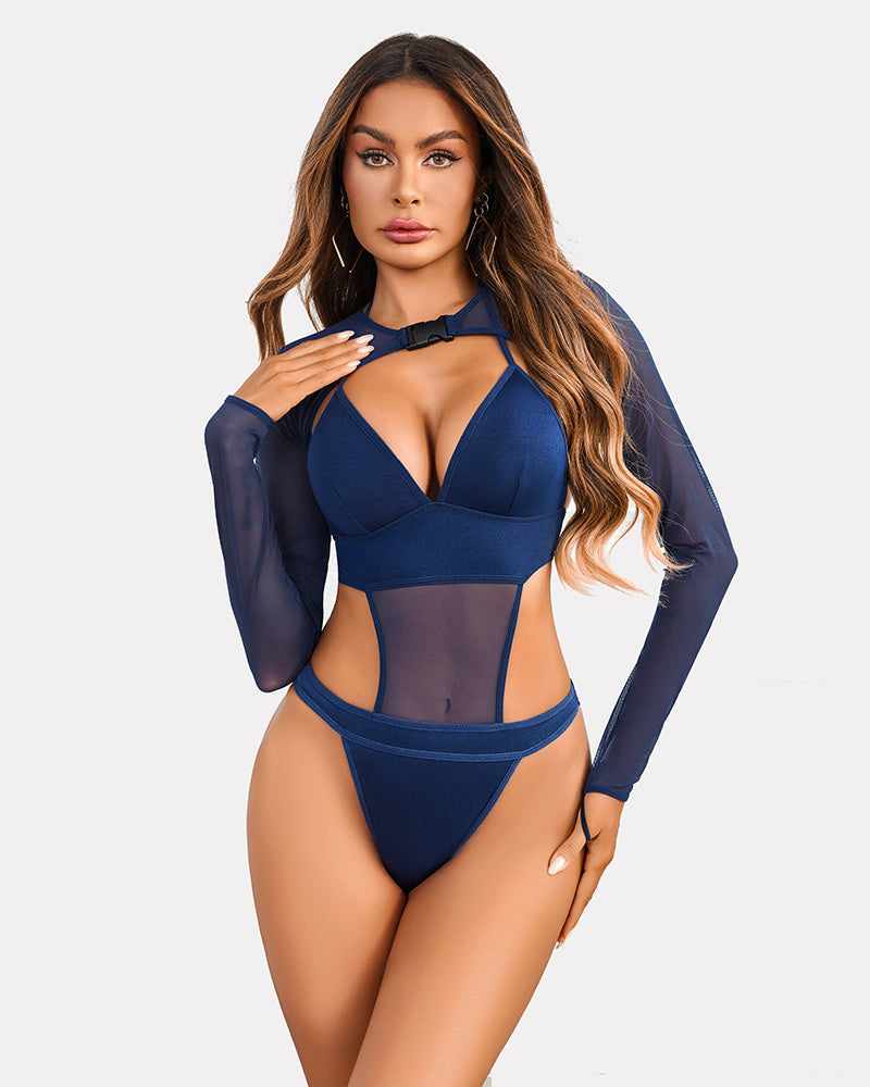 Buckle Shrug Bodysuit Crop Top Set