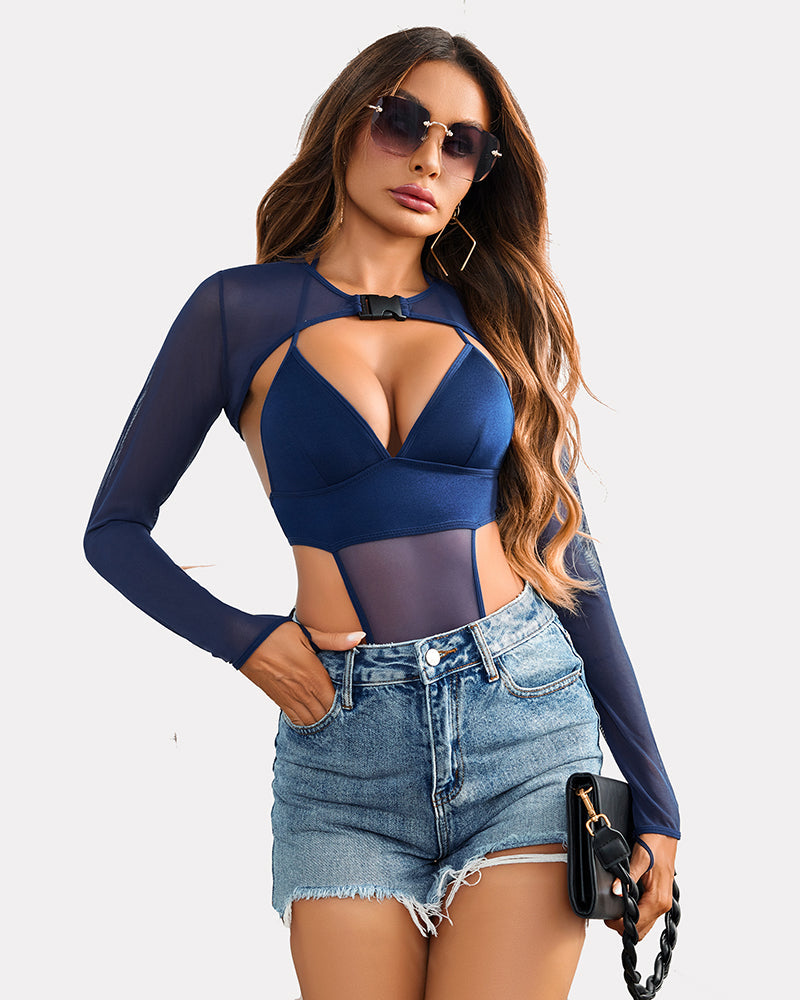 Butterfly Rave Outfits Bodysuit Crop Top Set