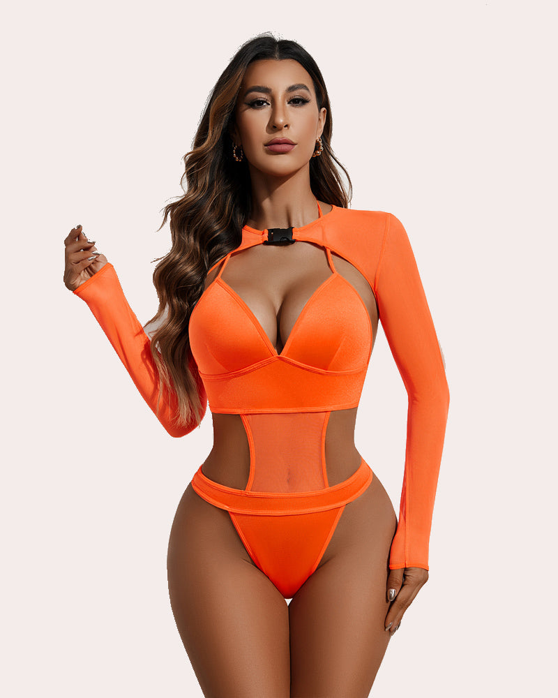 Bodysuit Buckle Shrug Crop Top Set