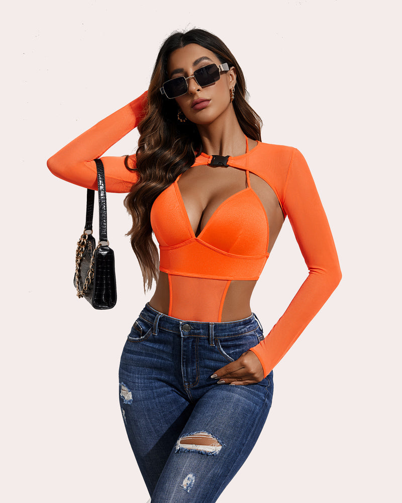 Bodysuit Buckle Shrug Crop Top Set
