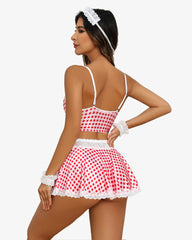 Plaid Contrast Lace Maid Costume Set