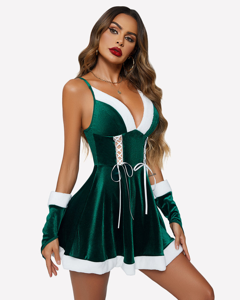 Christmas Lingerie Velvet Santa Babydoll Sets