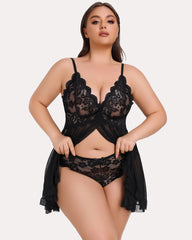 Plus Size Lace Open Front Babydoll