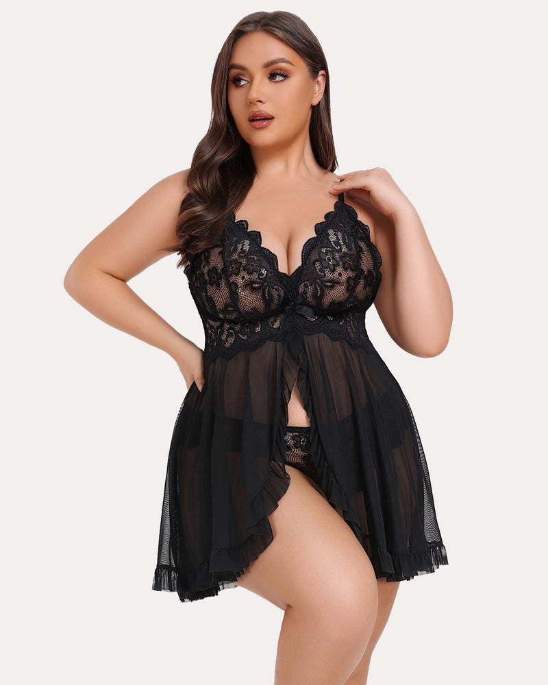 Plus Size Lace Open Front Babydoll