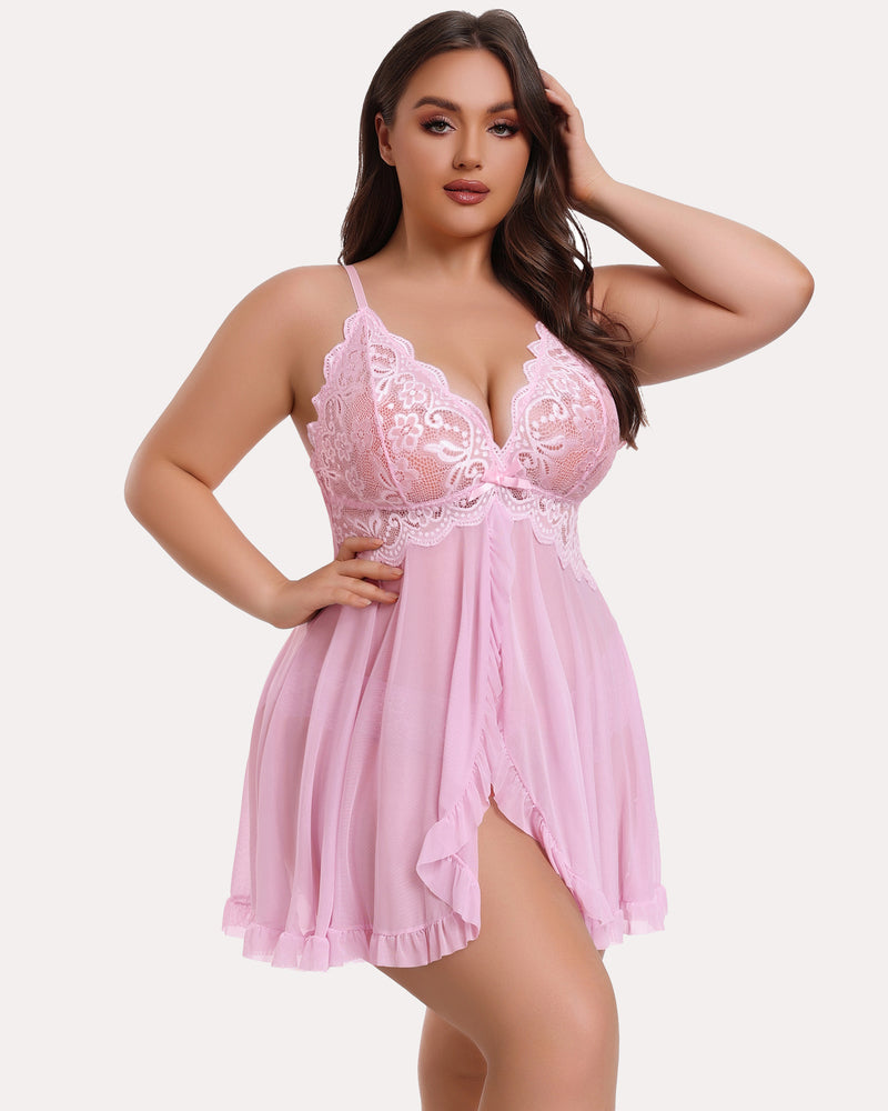 Plus Size Lace Open Front Babydoll