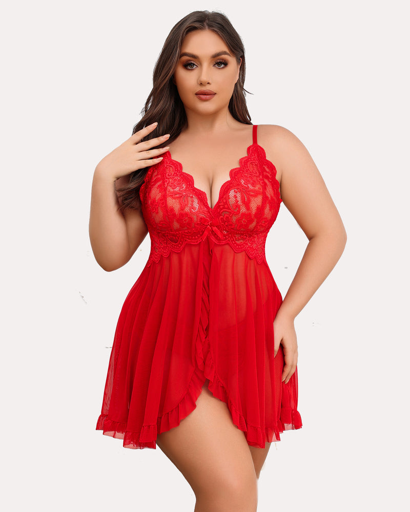 Plus Size Lace Open Front Babydoll