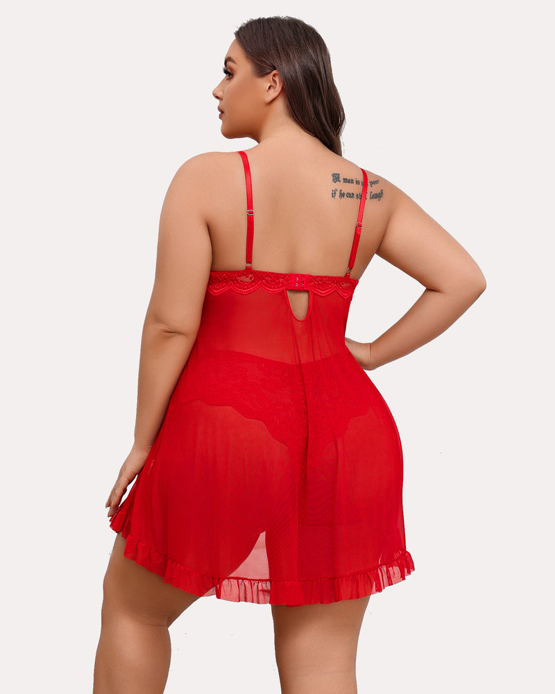 Plus Size Lace Open Front Babydoll
