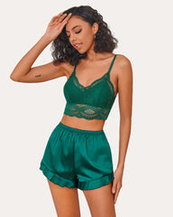 FPajamas Set Lace Bralettes and Silk Ruffled Shorts