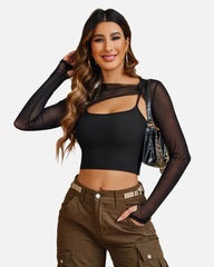 Mesh Crop Top with Cami Top Sets