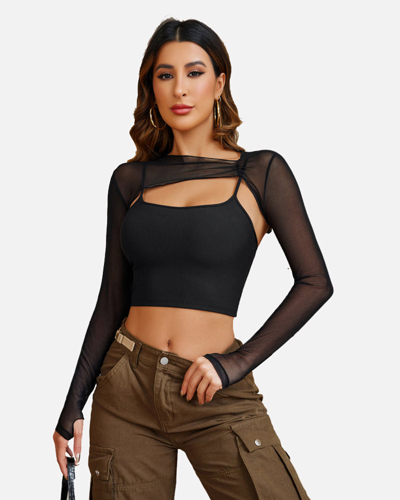 Mesh Crop Top with Cami Top Sets