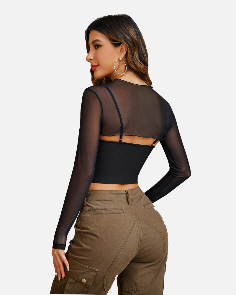 Mesh Crop Top with Cami Top Sets