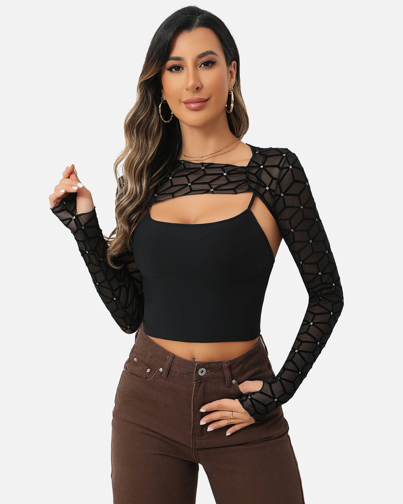 Mesh Crop Top with Cami Top Sets