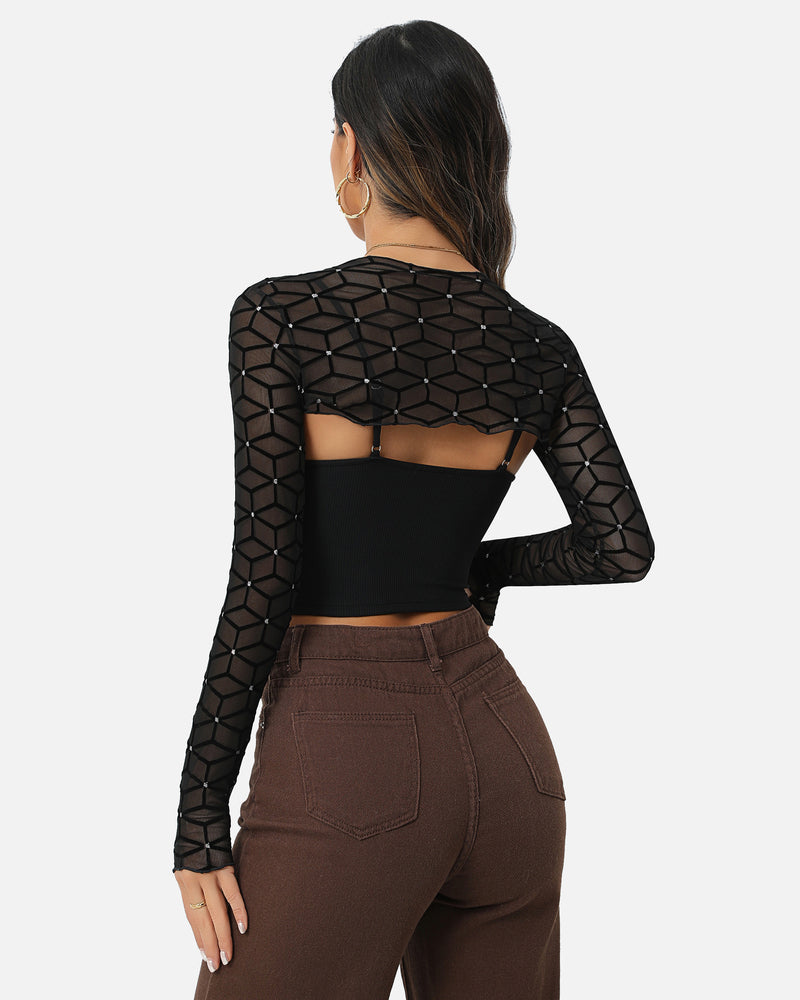 Mesh Crop Top with Cami Top Sets