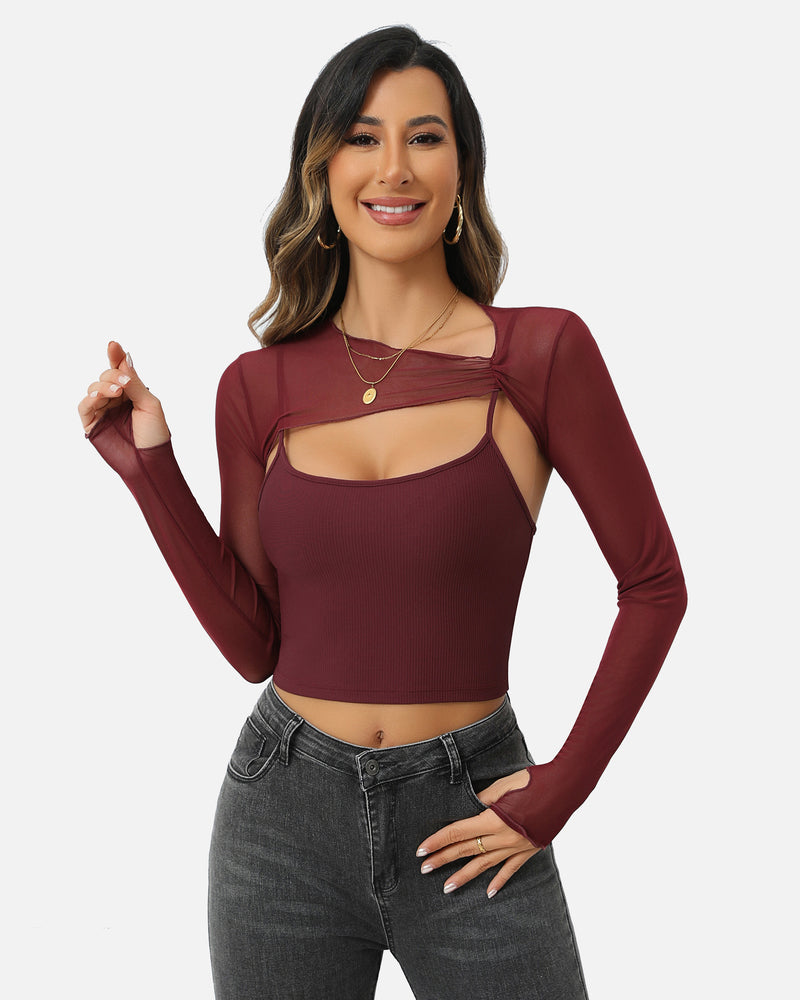 Mesh Crop Top with Cami Top Sets