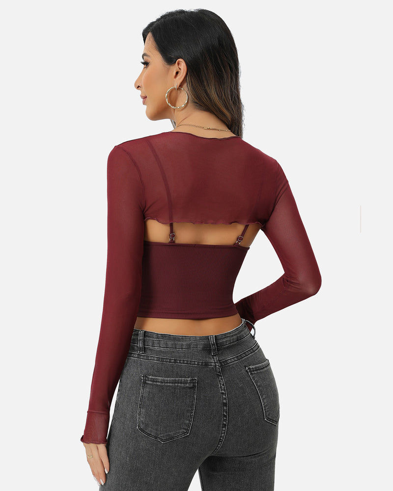 Mesh Crop Top with Cami Top Sets