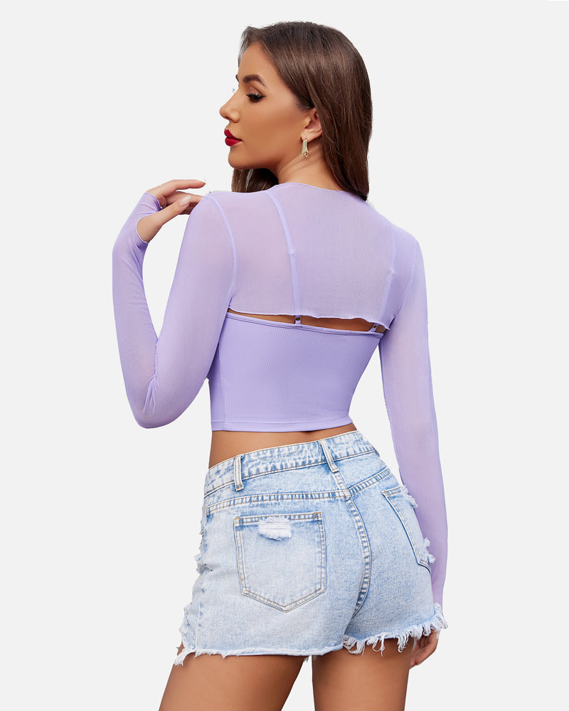 2 Pcs Sets Mesh Crop Top with Cami Top