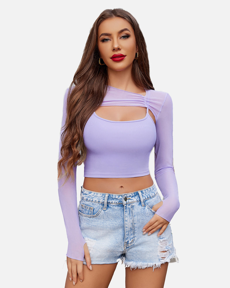 Mesh Crop Top with Cami Top Sets