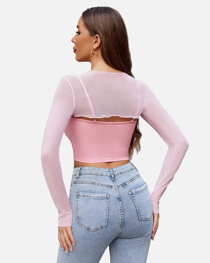 Mesh Crop Top with Cami Top Sets