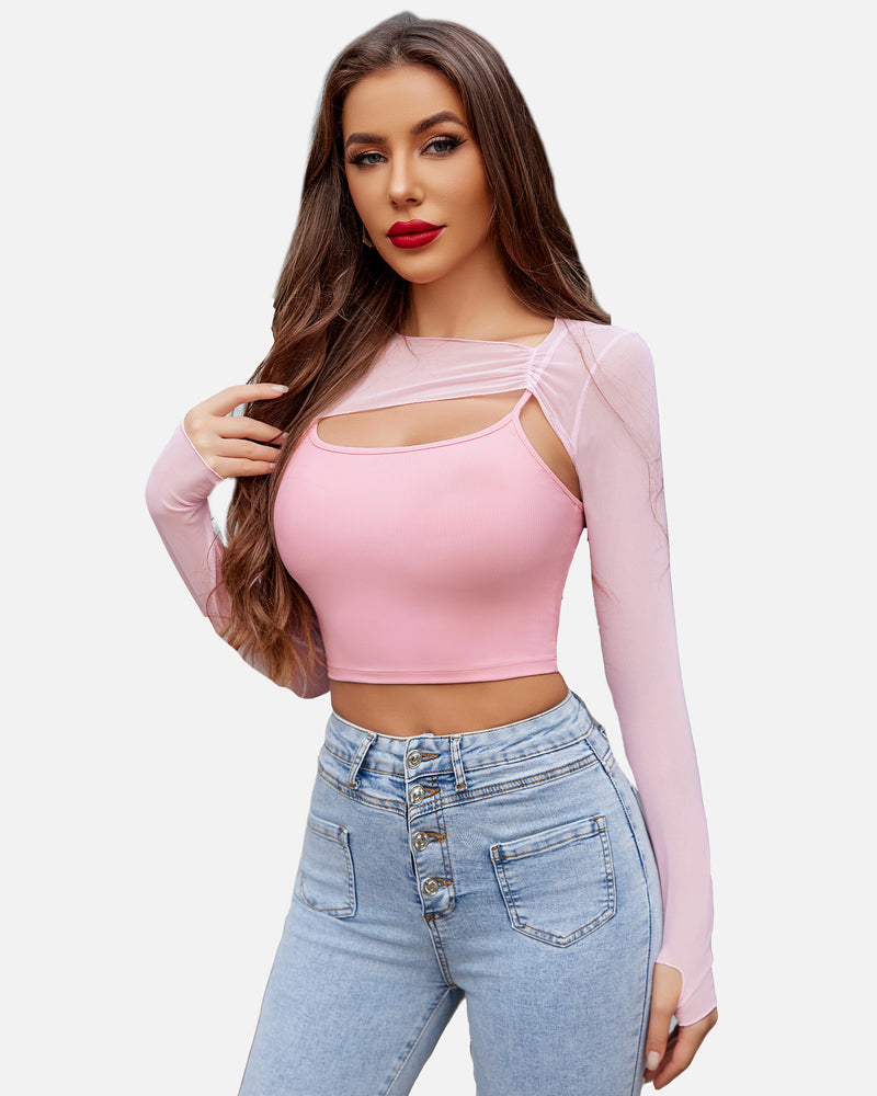 Mesh Crop Top with Cami Top Sets