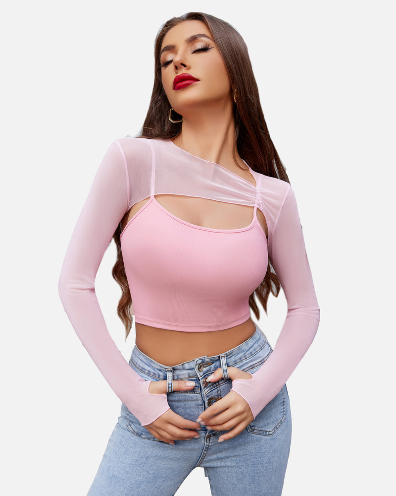 Mesh Crop Top with Cami Top Sets