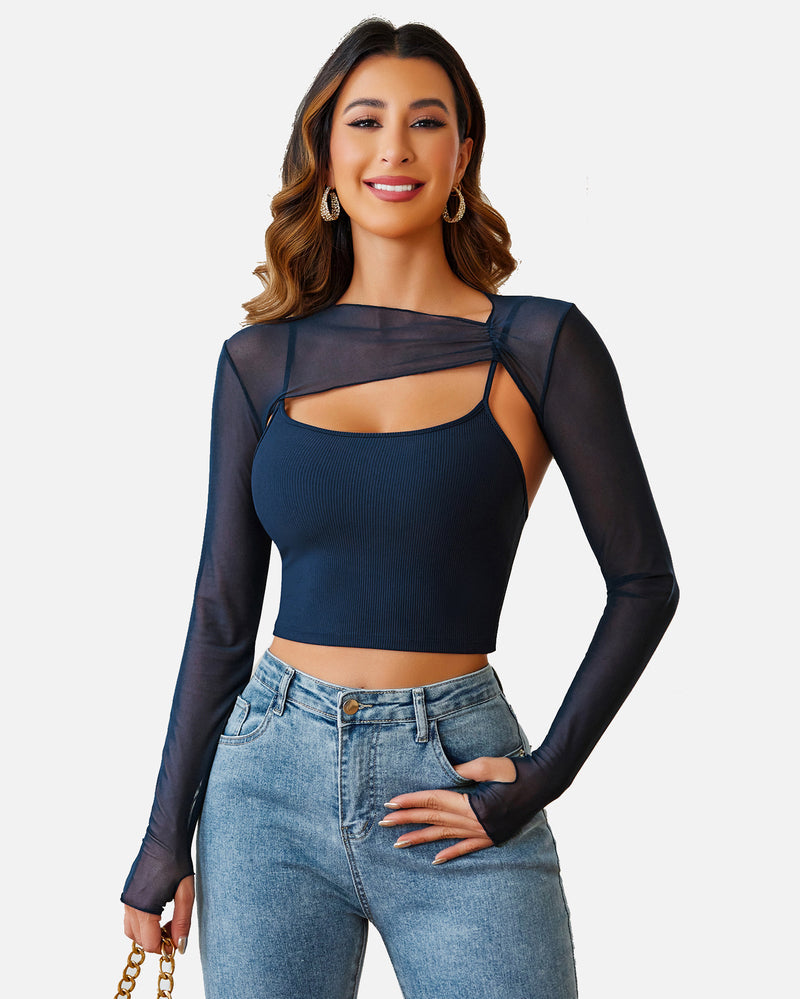 Mesh Crop Top with Cami Top Sets