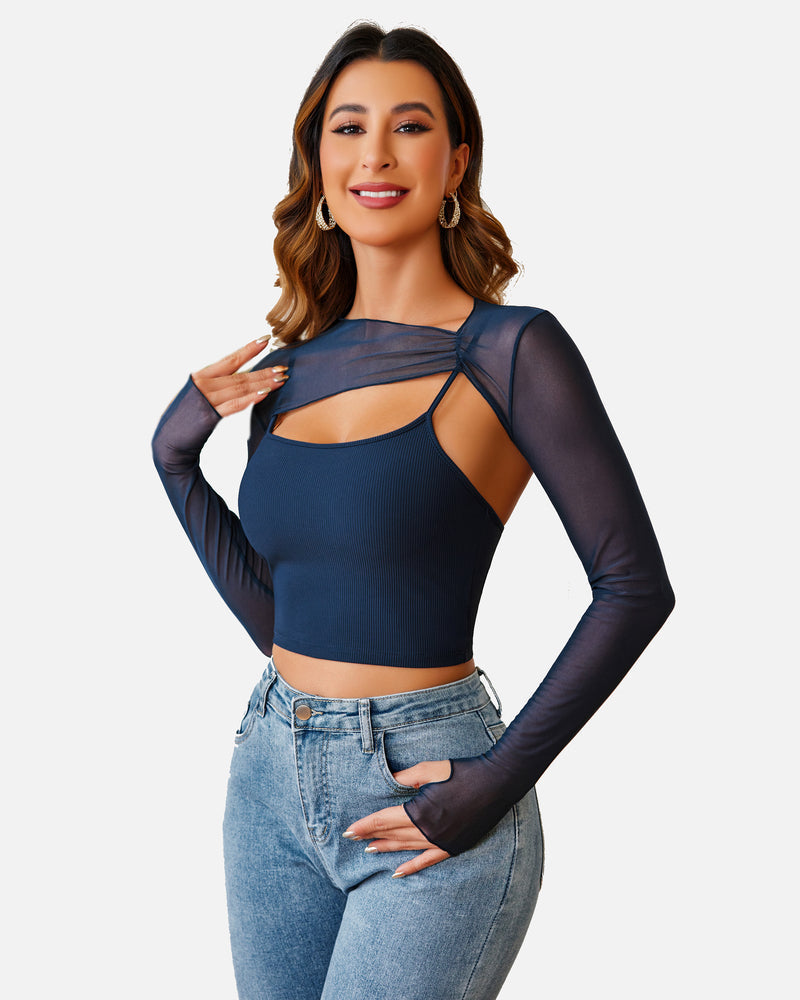 Mesh Crop Top with Cami Top Sets