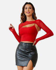 Mesh Crop Top with Cami Top Sets